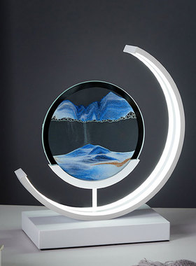 流沙画沙漏台灯艺术摆件动态书房书桌办公室装饰品生日创意山水画