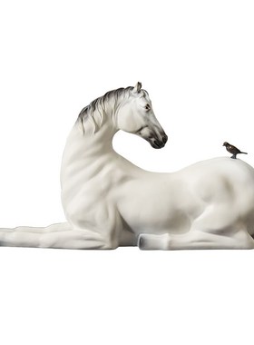 邸高家居 样板间新中式玄关《物语》马摆件 实景花器花艺装饰搭配