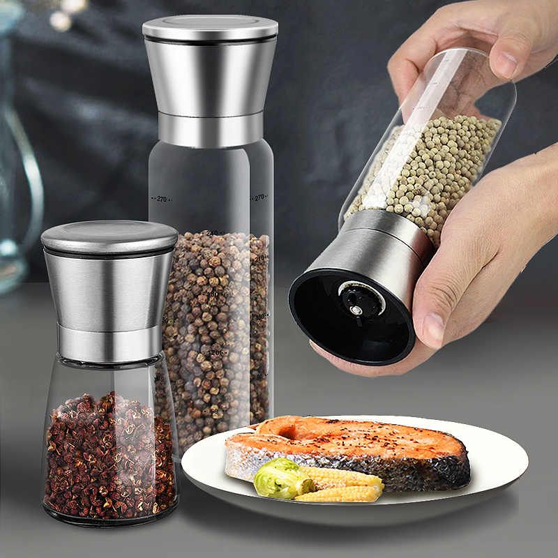 家用不锈钢现磨胡椒研磨器手动黑白胡椒粉瓶花椒海盐磨碎器调料瓶