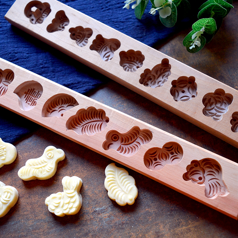 加长10孔七夕巧果迷你南瓜饼干馒头面食点心绿豆糕点饽花木质模具