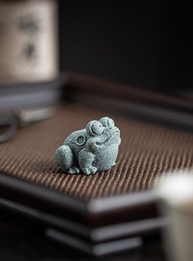 创意中式青砂石青蛙茶宠摆件家居客厅桌面鱼缸盆栽园艺造景装饰品