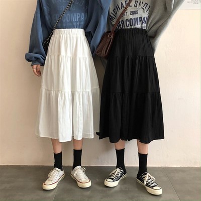 矮小个子显高半身裙女150cm高腰百搭宽松中长裙蛋糕裙大摆裙XS码