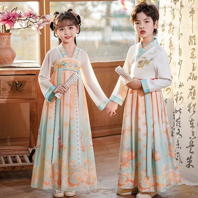 儿童古装汉服女童国学服男童国学服装表演书童朗诵小学生演出服夏