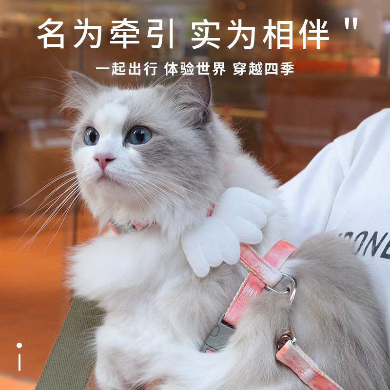 米亚舟猫牵引绳背心式可调节遛猫绳子可爱翅膀幼猫外出猫咪胸背带