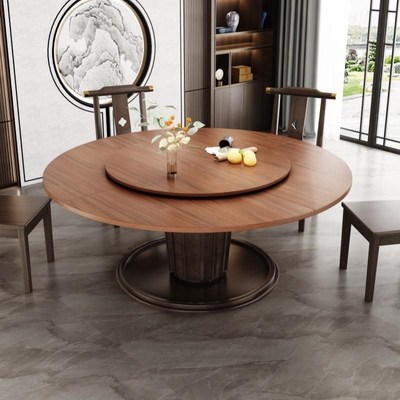 四折可折叠圆桌面板加转盘家用20人大桌子实木饭餐桌10人单独台面