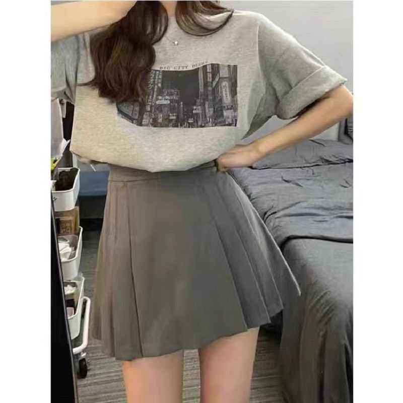 大码A字裙松紧腰短款半身裙女2024新款夏季胖mm百褶裙短裙西装裙