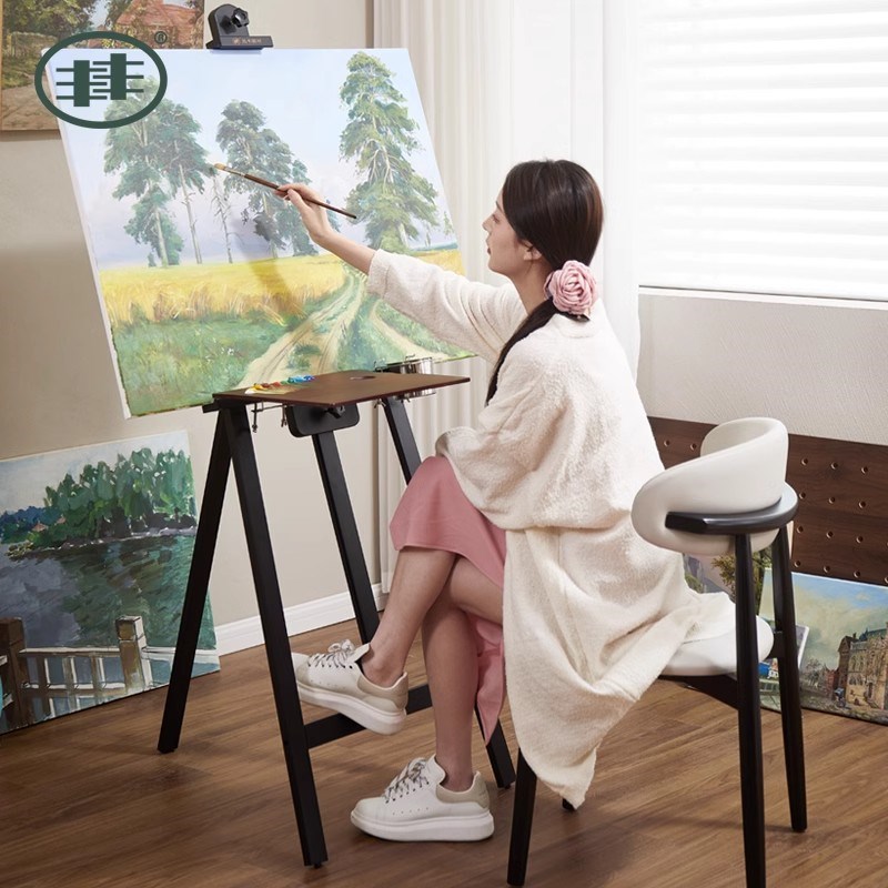 丰丰黑色画架木质支架式4K2K素描画板画架套装美术生专用后撑三角