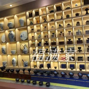 定做带灯光实木格子架茶壶架展示架壁挂展示柜博古架多宝阁格子柜