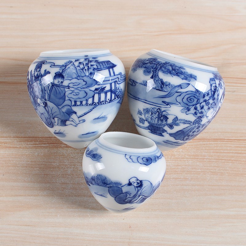 华胜堂 景德镇青花八仙图中号鸡心罐鸟食罐画眉缸鸟杯 鸟笼配件