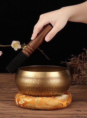 尼泊尔六字真言佛音钵瑜伽冥想钵西藏颂钵铜钵盂佛音碗铜磬采耳钵