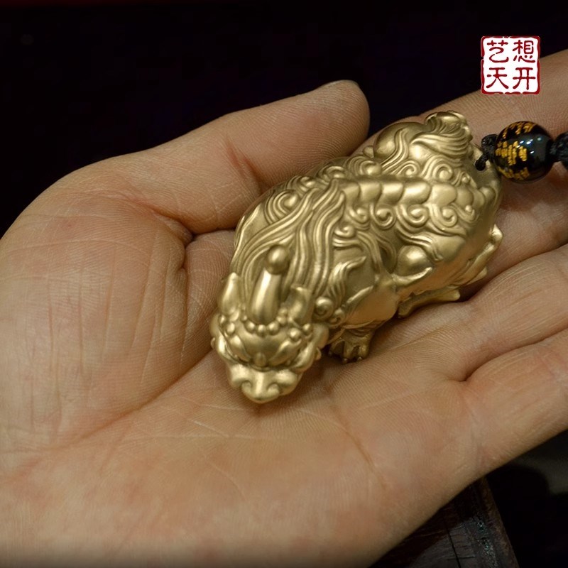 纯铜张口貔貅踩元宝m手把件招财男士随身盘文玩送礼桌面一对小摆
