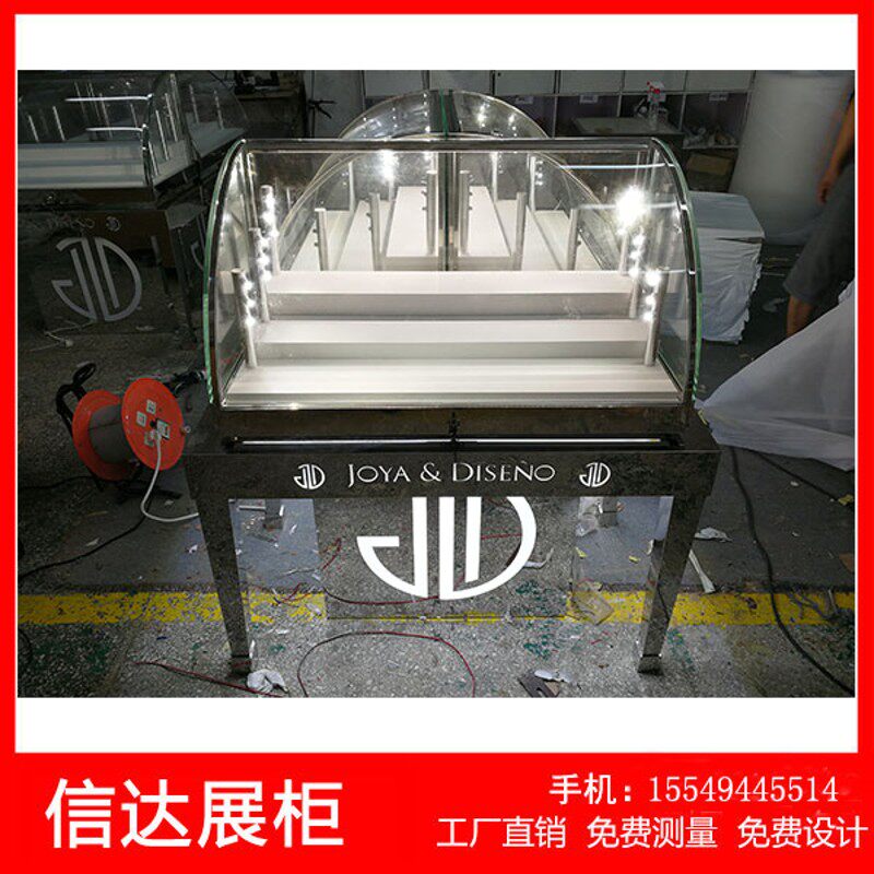 不锈钢弧形珠宝首饰展示柜透明弧形玻璃奢饰品展柜精W品展柜陈列