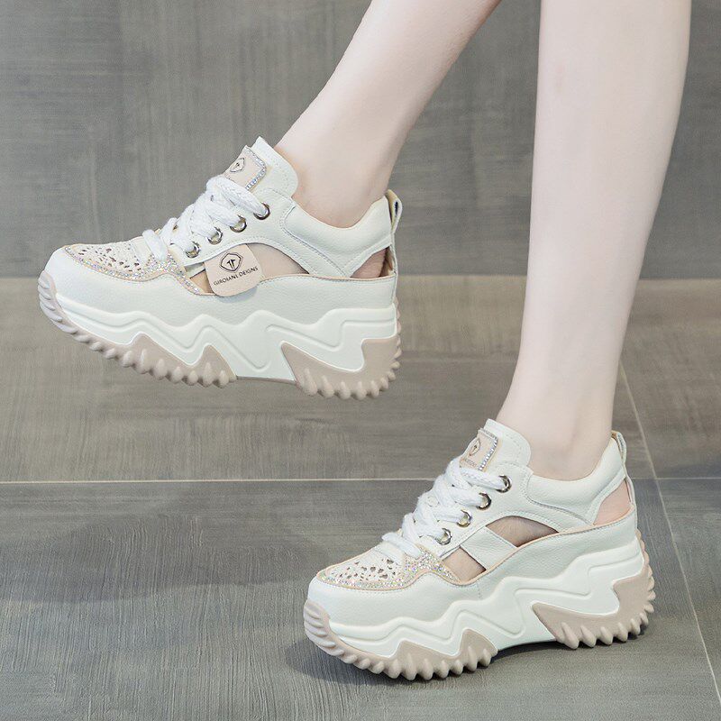 轻便厚底运动凉鞋女款2025x新款夏天内增高运动鞋镂空透气旅游鞋