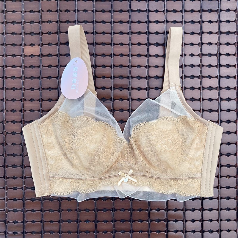 蕾丝兔耳杯轻薄款内衣女大胸显小B聚拢上托收副乳防下垂三排扣文