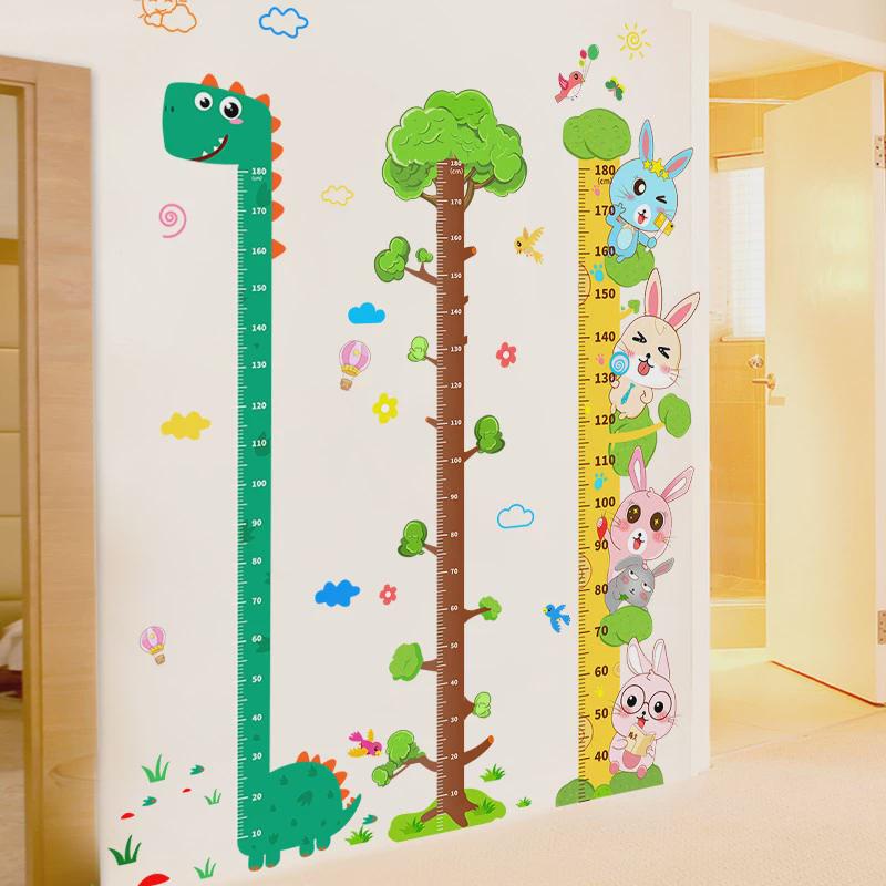 儿童测量身高尺墙贴可移除不伤墙卡通贴纸宝宝小孩U房间装饰可记