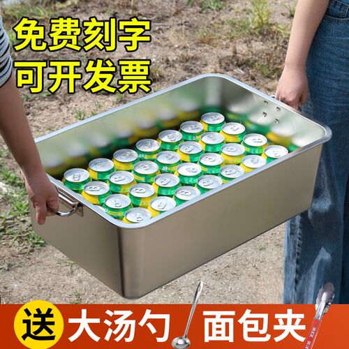 不锈钢盆长方形槽商用大号手提方盆油炸容器方桶加X厚加深特大盆