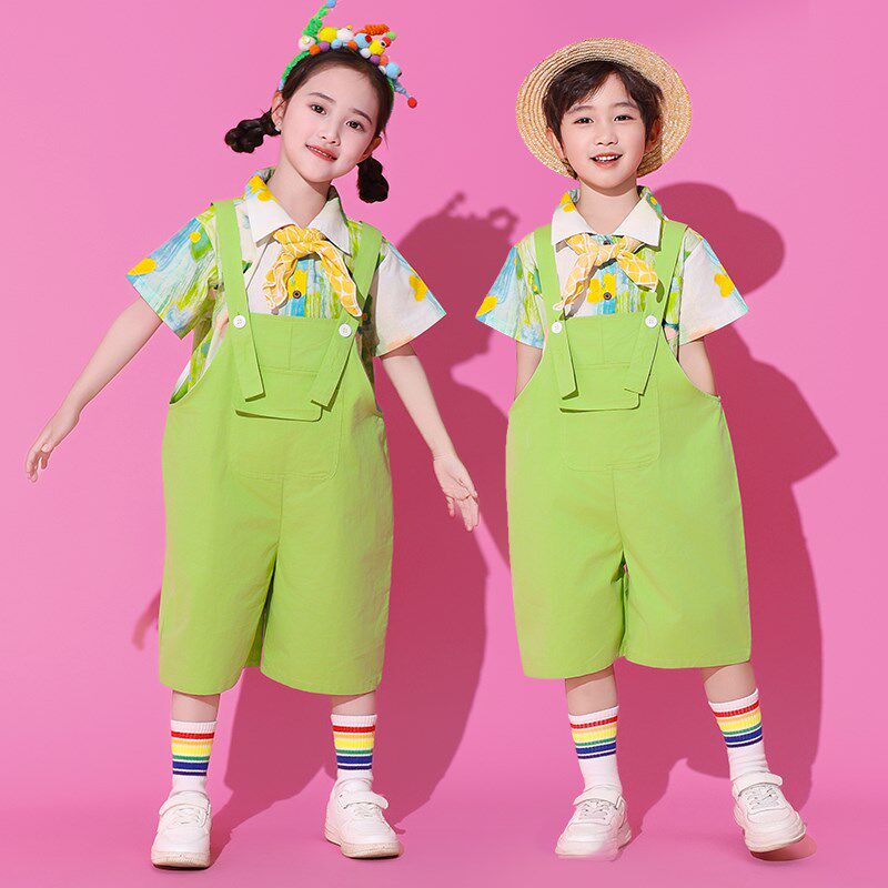 六一儿童表演服装幼儿园可爱背带裤舞蹈服小学生啦啦队Z毕业照演