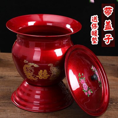 结婚陪嫁不锈钢老k式加厚高脚搪陶瓷带盖铁小婚庆喜庆痰盂罐成人