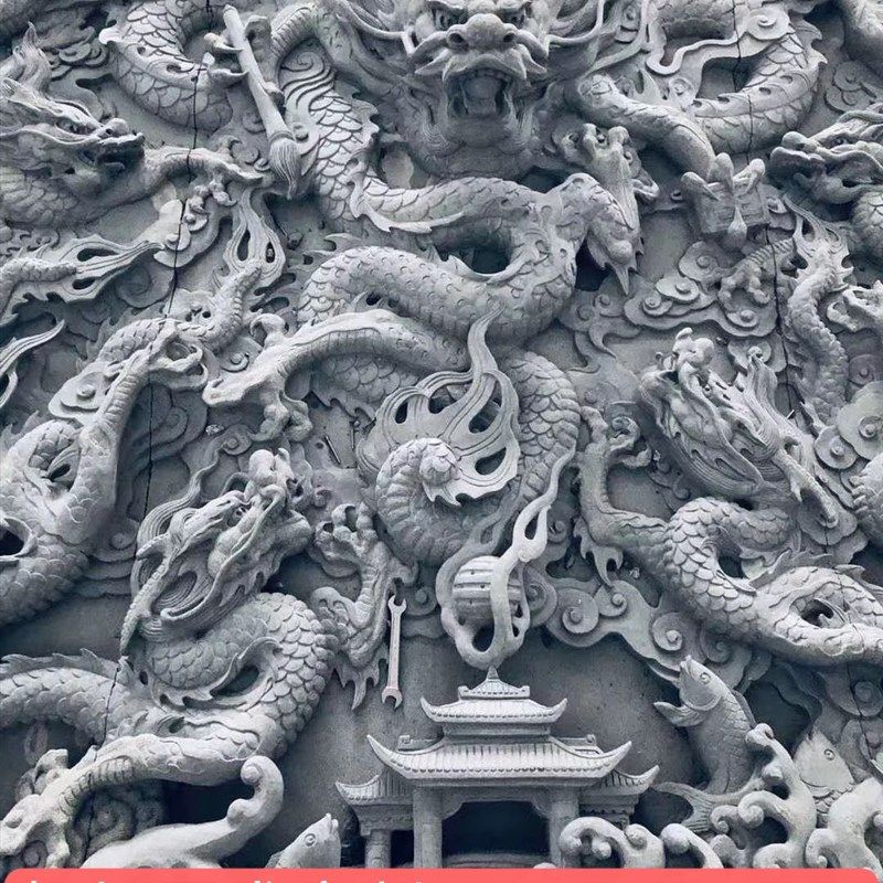 寺院阶梯青石f浮雕龙堵 地面石浮雕龙 墙面石材雕刻石雕九龙壁定