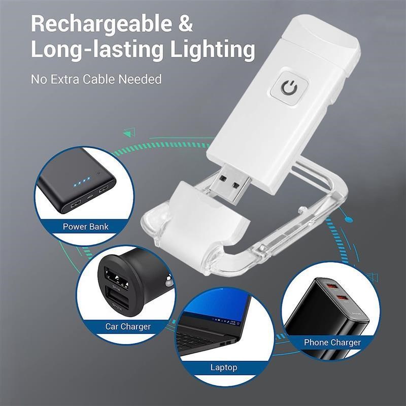 USB Book Light Book Reading Lamp Clip-on Book QLights Foldin