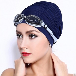 Pleated Long Swimming zCap Hair Swim Cloth Caps Fabric Bathi