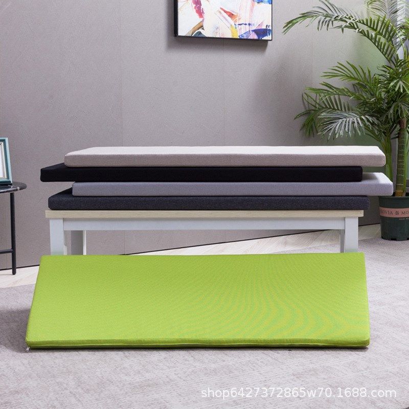 卡座长方形亚麻坐垫高密度软包座垫长条凳子细麻餐椅飘窗海绵垫子