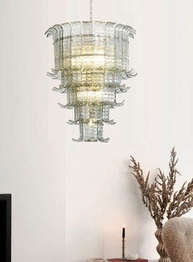 法式Murano绿色中古高端客厅别墅高级感酒店大堂工程透明玻璃吊灯