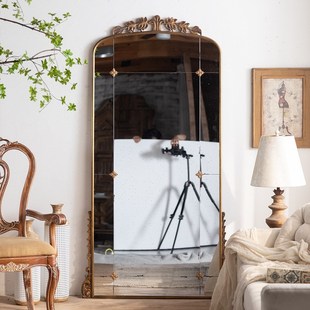 复古风新款 欧式 落地镜 饰穿衣镜 金色铁艺雕花创意商场艺术玄关装