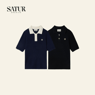T恤刺绣薄款 SATUR 女士polo领短袖 ARCHIVE2025年夏季 针织上衣 新品