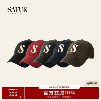 SATUR春季新品复古时尚纯棉简约复古经典字母刺绣红色棒球帽休闲
