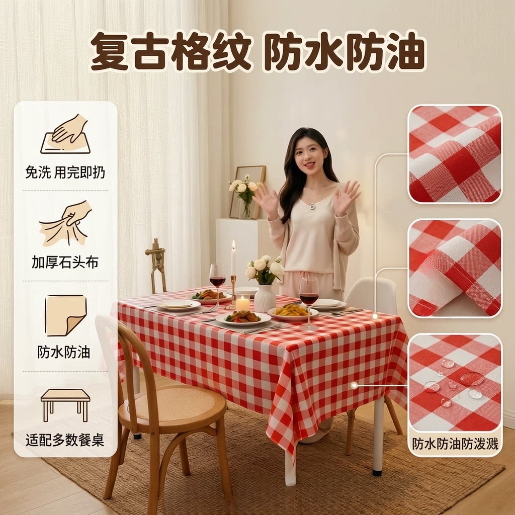石头布防水防油餐桌布商用酒店饭店台布长方形圆桌加厚一次性桌布