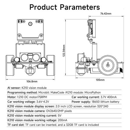 Bbc Microbit V2迷你智能机器人汽车Ai视觉识别自动驾驶带K210模