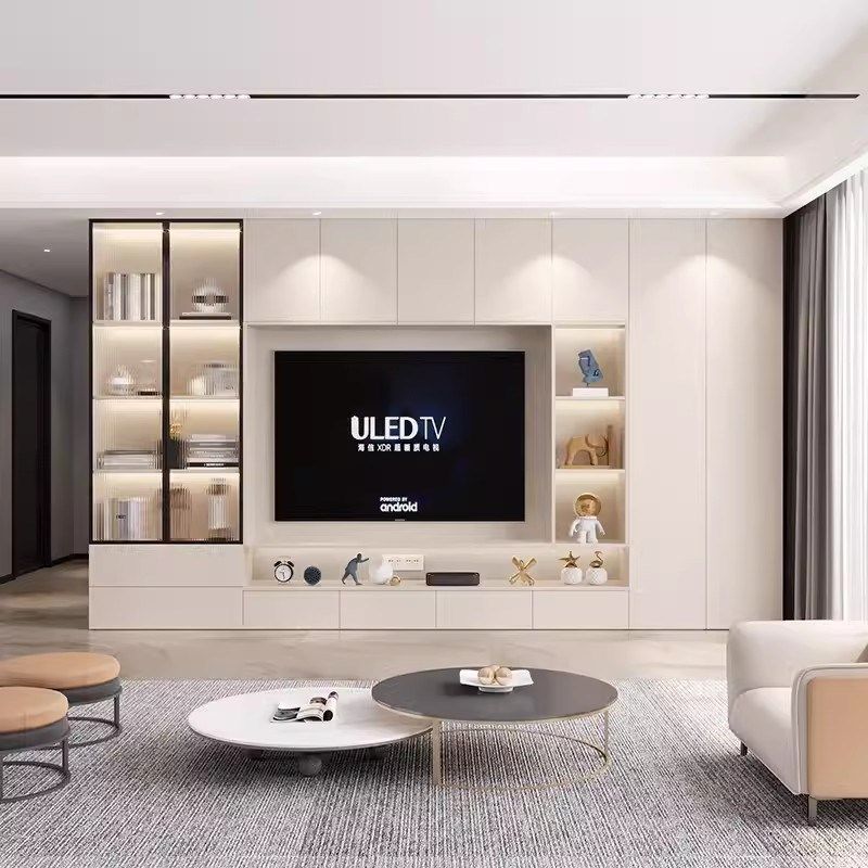 歌雷简约现代背景墙电视柜一体组合柜轻奢客厅实木满墙储物柜高柜,住宅家具,电视柜,淘宝优惠券,粉丝福利购,淘宝优惠卷