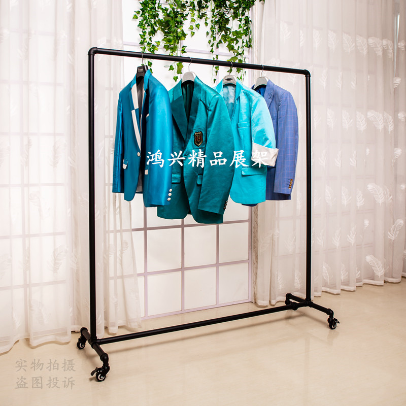 服装展示架衣服挂衣架铁艺复古龙门架落地式带轮服装架货架晾衣架