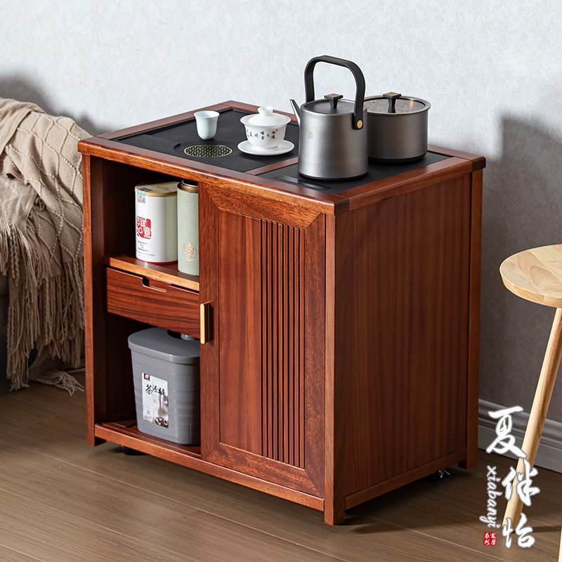 移动小茶桌家用茶台实木茶车烧水壶一体茶水柜带轮茶边几功夫茶盘
