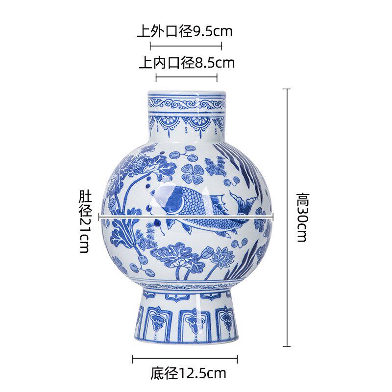 青花鱼藻纹系列新中式花瓶瓷高足青花瓷瓶玄关花瓶摆件好寓意