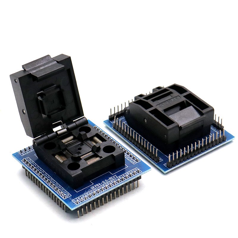 LQFP TQFP QFP64翻盖弹片测试座 0.5mm间距 STM32烧录座编程座
