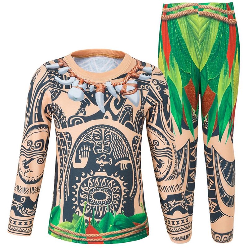 儿童万圣节c装扮魔法毛伊Maui Cos服装男孩海洋奇缘纹身树叶演出