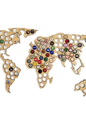 Beer Cap Worold Map墙壁装饰挂件木质啤酒瓶盖架世界地图外贸跨