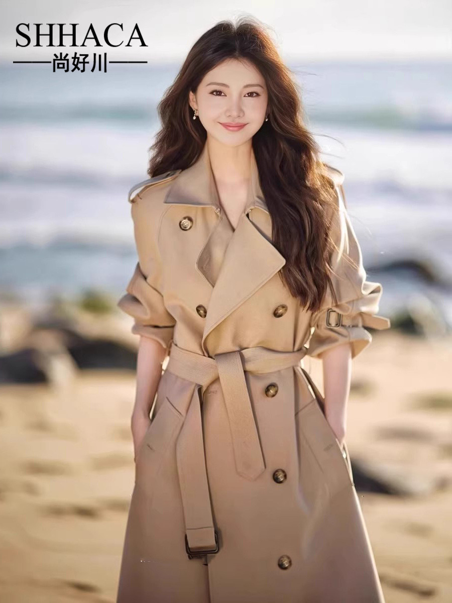 SHHACA高端卡其色风衣外套女2025新款春秋中长款小个子英伦风韩系