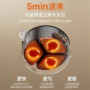 摩动三宫格电火锅家用电煮锅多功能一体大容量宿舍电炒锅烹饪机