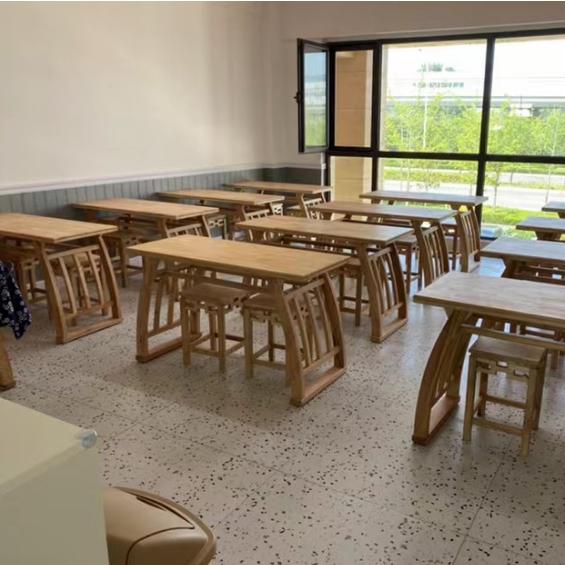 新中式实木国学桌马鞍桌培训班课桌椅幼儿园仿古书画桌学生书法桌