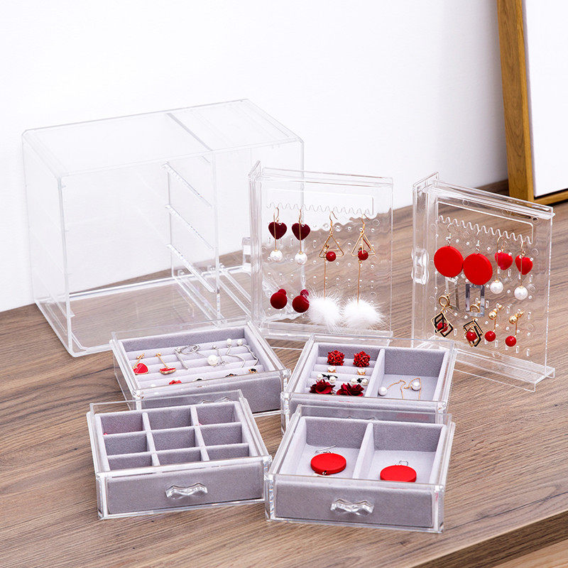 耳环盒子透明整理耳钉首饰项链收纳盒韩国手镯粉饼手表饰品防尘盒