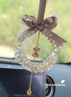 小福熊网红车内挂饰吊坠平安喜乐水晶汽车挂件车载后视镜吊饰女生