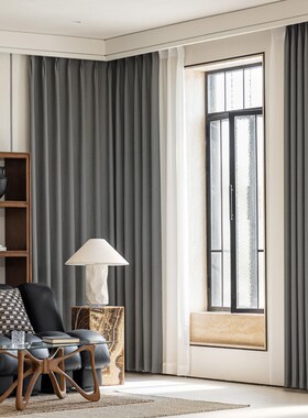 轻奢客厅现代简约窗帘雪尼尔高级灰色全遮光2025新款卧室阳台极简