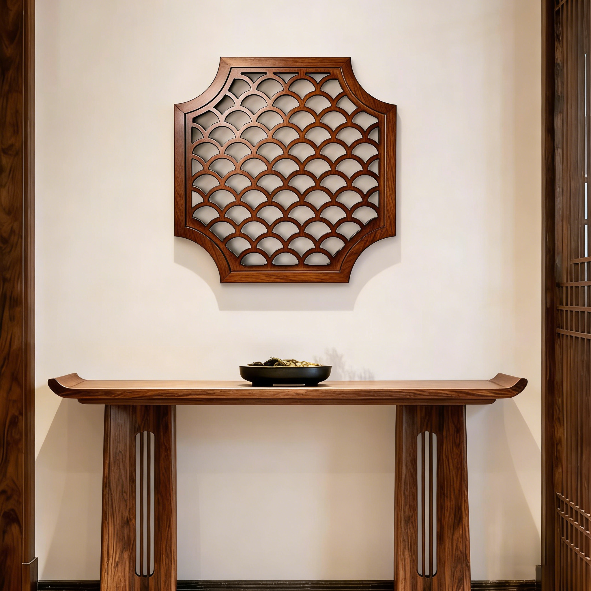 东阳木雕实木花窗中式仿古镂空雕花宋氏美学侘寂风定制中古风挂件