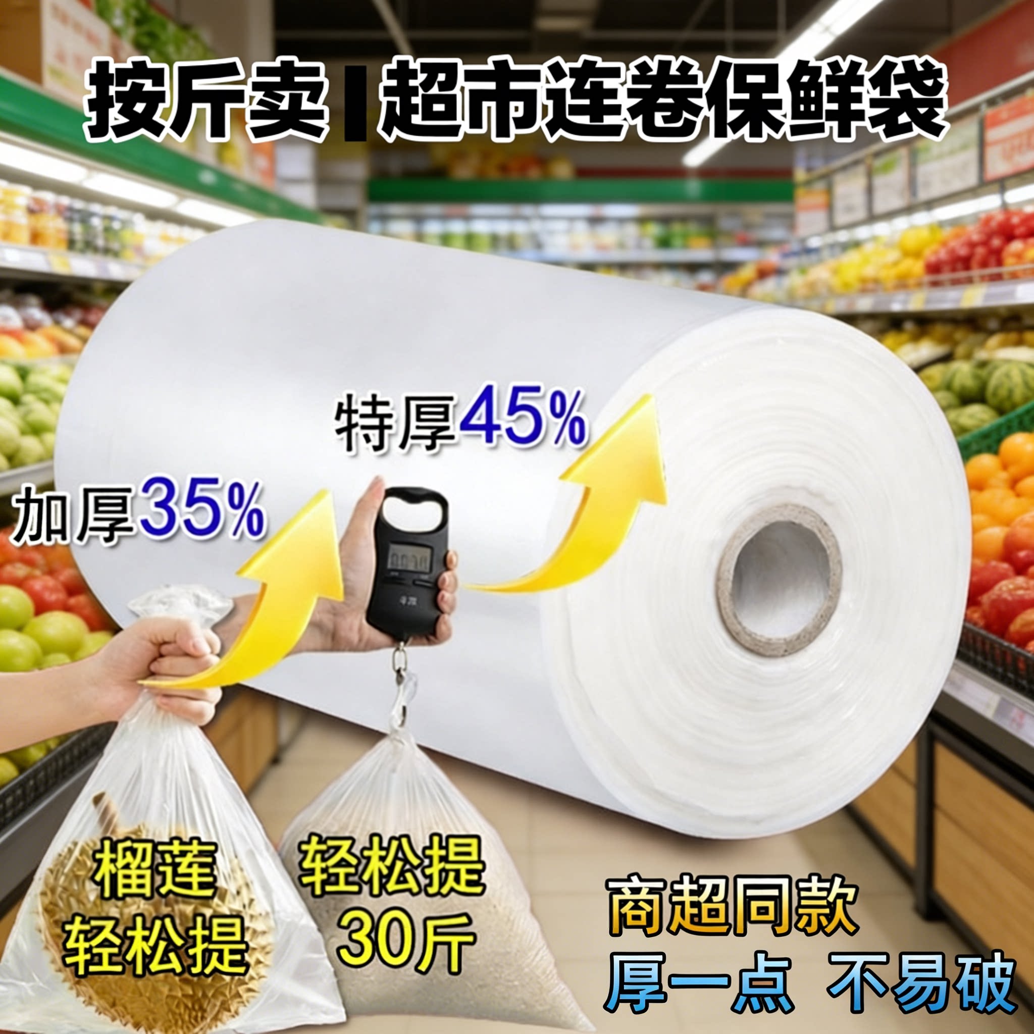 特厚超市连卷袋加厚保鲜袋点断式