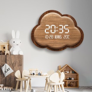 客厅创意钟表网红万年历家用餐厅简约时钟 电子钟云朵挂钟2024新款
