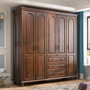 美式实木衣柜白蜡木衣柜家用卧室衣帽间储物柜欧式原木定制大衣橱