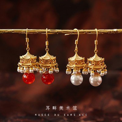 A宫灯耳环女2024新款爆款高级感中式独特轻奢耳饰女耳坠小众独特